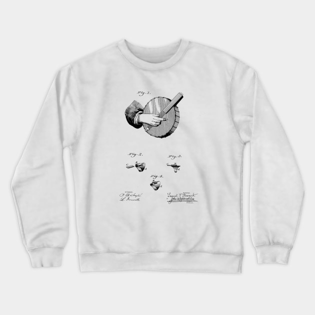 Banjo Thimble Vintage Patent Hand Drawing Crewneck Sweatshirt by TheYoungDesigns